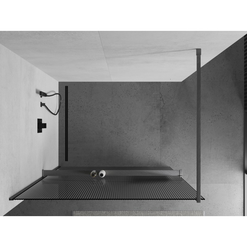 Mexen Kioto+ ścianka prysznicowa z półką Walk-in 70 x 200 cm, prążki, gun gray szczotkowany - 800-070-121-66-09