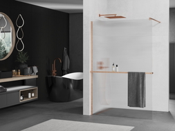 Mexen Kioto+ ścianka prysznicowa z półką Walk-in 80 x 200 cm, prążki, miedź szczotkowana - 800-080-121-65-09