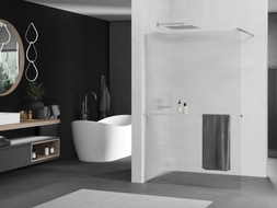 Mexen Kioto+ ścianka prysznicowa z półką Walk-in 100 x 200 cm, prążki, nikiel szczotkowany - 800-100-121-97-09