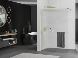 Mexen Kioto+ ścianka prysznicowa z półką Walk-in 80 x 200 cm, prążki, złota szczotkowana - 800-080-121-55-09