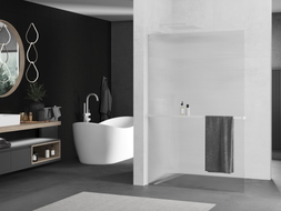 Mexen Kioto+ L ścianka prysznicowa z półką Walk-in 70 x 200 cm, prążki, biała - 800-070-123-20-09