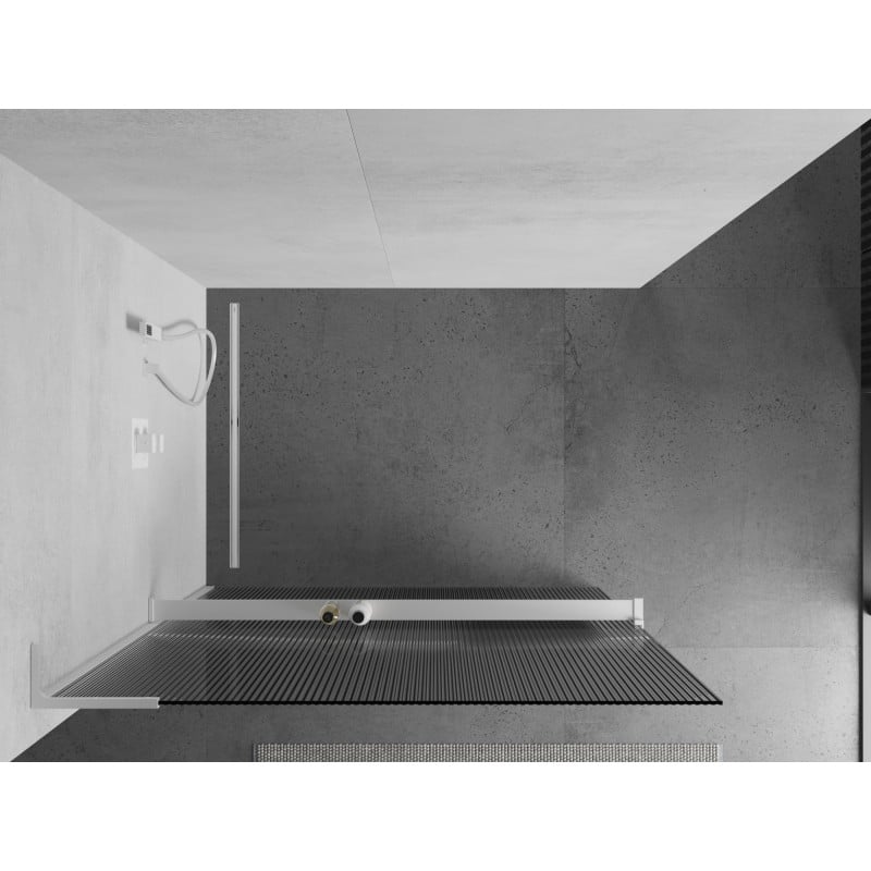 Mexen Kioto+ L ścianka prysznicowa z półką Walk-in 70 x 200 cm, prążki, biała - 800-070-123-20-09
