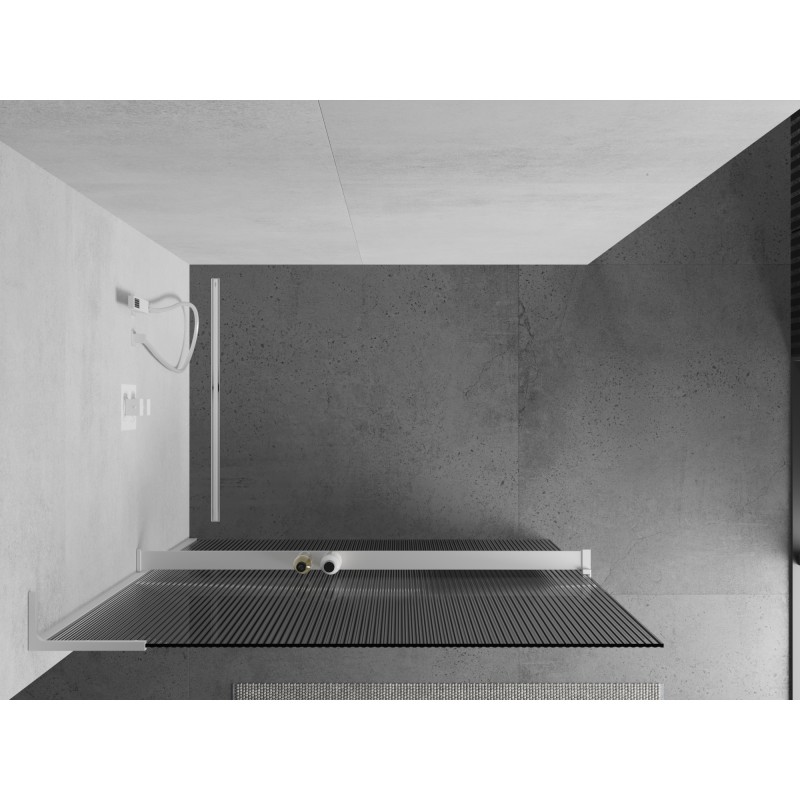 Mexen Kioto+ L ścianka prysznicowa z półką Walk-in 110 x 200 cm, prążki, biała - 800-110-123-20-09