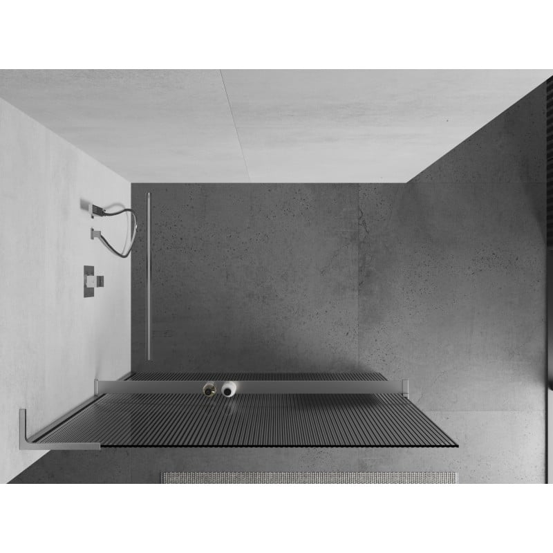 Mexen Kioto+ L ścianka prysznicowa z półką Walk-in 90 x 200 cm, prążki, chrom - 800-090-123-01-09