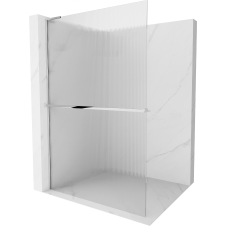 Mexen Kioto+ L ścianka prysznicowa z półką Walk-in 120 x 200 cm, prążki, chrom - 800-120-123-01-09