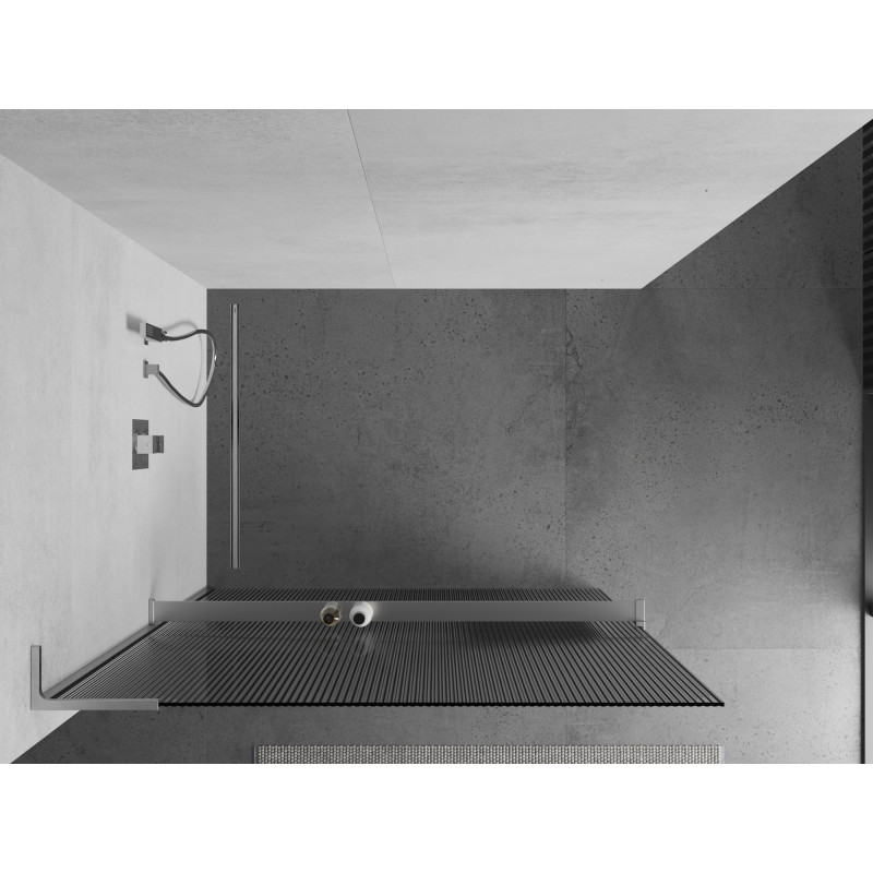 Mexen Kioto+ L ścianka prysznicowa z półką Walk-in 120 x 200 cm, prążki, chrom - 800-120-123-01-09