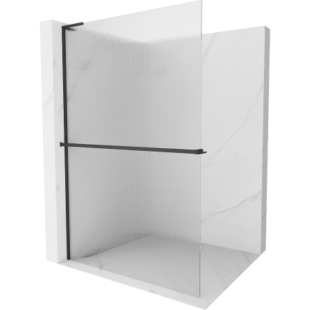 Mexen Kioto+ L ścianka prysznicowa z półką Walk-in 70 x 200 cm, prążki, czarna - 800-070-123-70-09