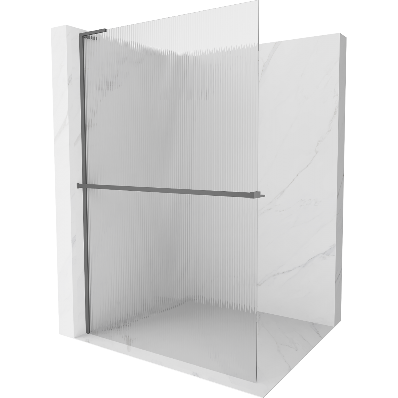 Mexen Kioto+ L ścianka prysznicowa z półką Walk-in 80 x 200 cm, prążki, gun metal - 800-080-123-95-09