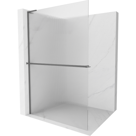 Mexen Kioto+ L ścianka prysznicowa z półką Walk-in 90 x 200 cm, prążki, gun metal - 800-090-123-95-09