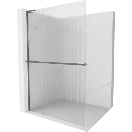 Mexen Kioto+ L ścianka prysznicowa z półką Walk-in 100 x 200 cm, prążki, gun metal - 800-100-123-95-09