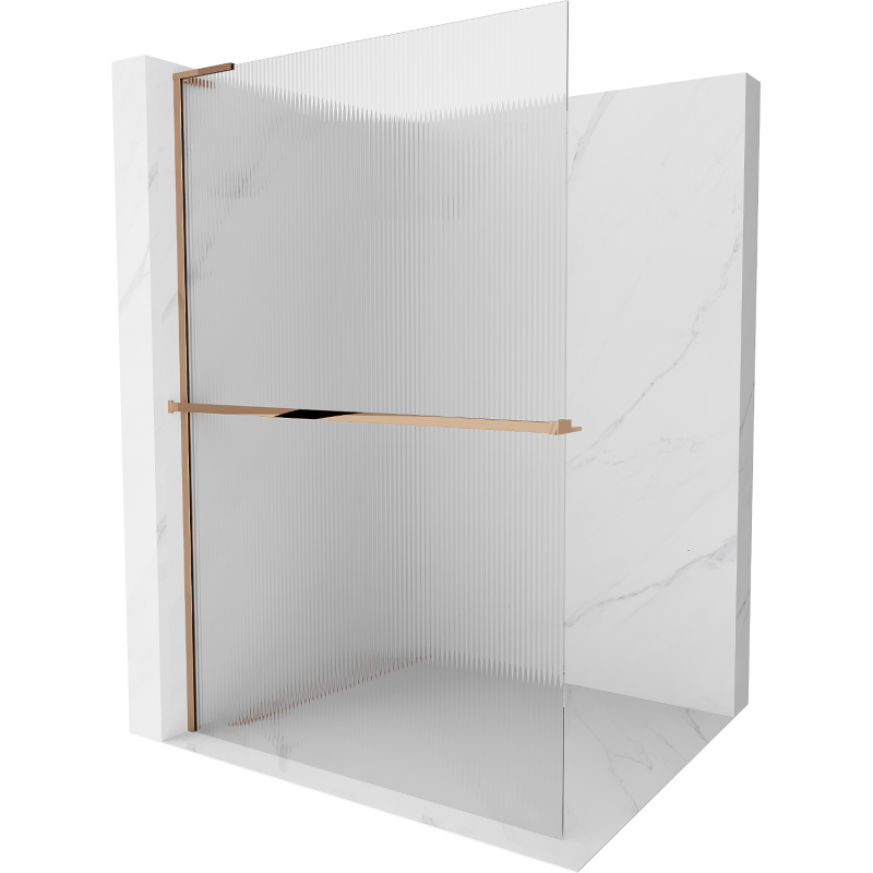 Mexen Kioto+ L ścianka prysznicowa z półką Walk-in 110 x 200 cm, prążki, różowe złoto - 800-110-123-60-09
