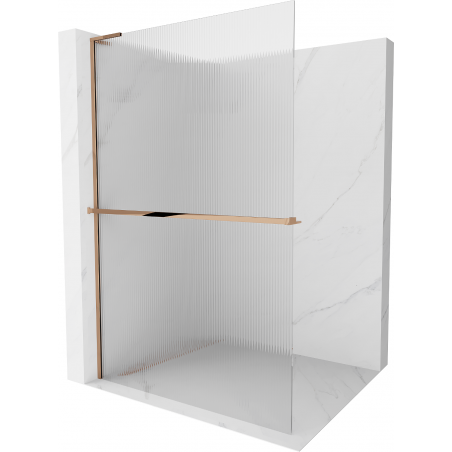 Mexen Kioto+ L ścianka prysznicowa z półką Walk-in 110 x 200 cm, prążki, różowe złoto - 800-110-123-60-09