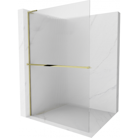 Mexen Kioto+ L ścianka prysznicowa z półką Walk-in 110 x 200 cm, prążki, złota - 800-110-123-50-09