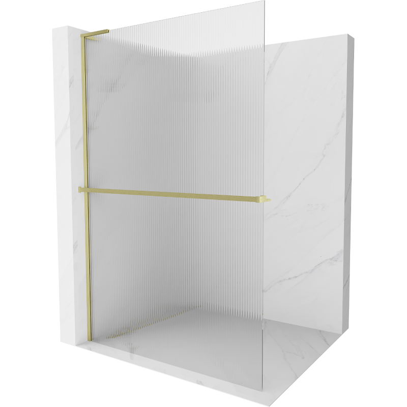 Mexen Kioto+ L ścianka prysznicowa z półką Walk-in 70 x 200 cm, prążki, złota szczotkowana - 800-070-123-55-09