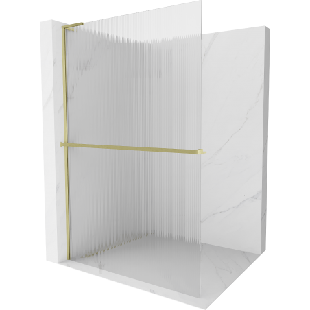 Mexen Kioto+ L ścianka prysznicowa z półką Walk-in 70 x 200 cm, prążki, złota szczotkowana - 800-070-123-55-09