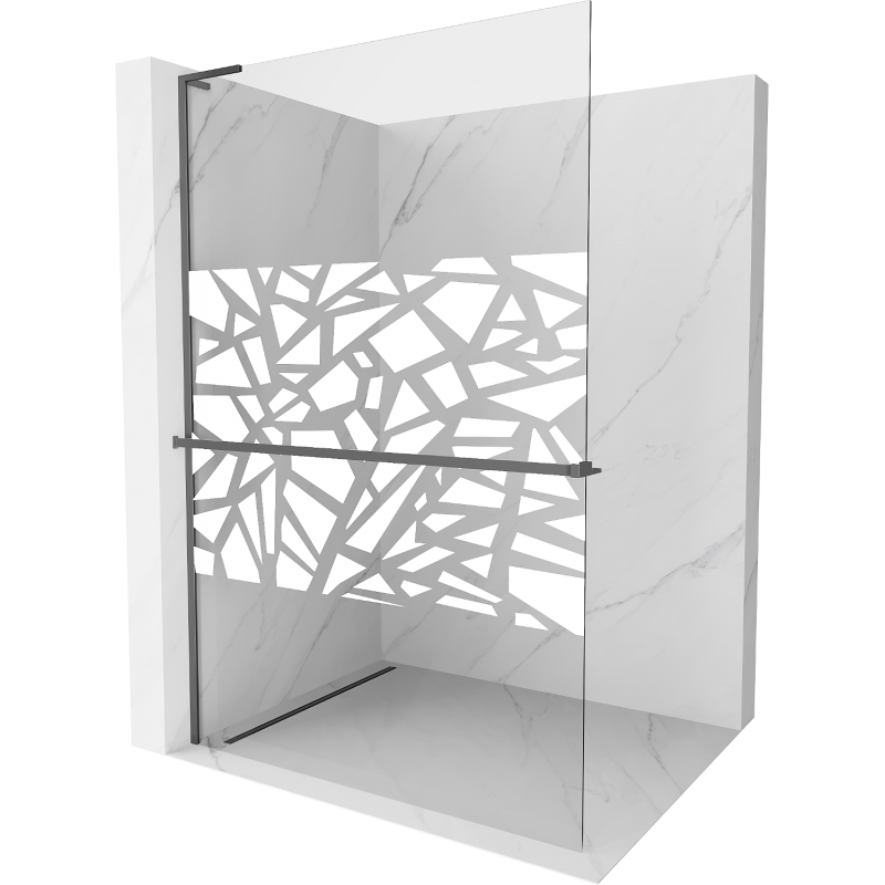 Mexen Kioto+ L ścianka prysznicowa z półką Walk-in 70 x 200 cm, biały wzór, gun metal - 800-070-123-95-85
