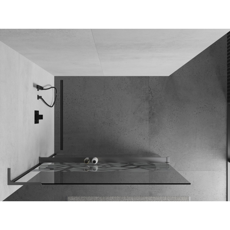 Mexen Kioto+ L ścianka prysznicowa z półką Walk-in 90 x 200 cm, biały wzór, gun metal - 800-090-123-95-85