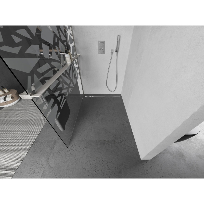 Mexen Kioto+ L ścianka prysznicowa z półką Walk-in 70 x 200 cm, biały wzór, nikiel szczotkowany - 800-070-123-97-85