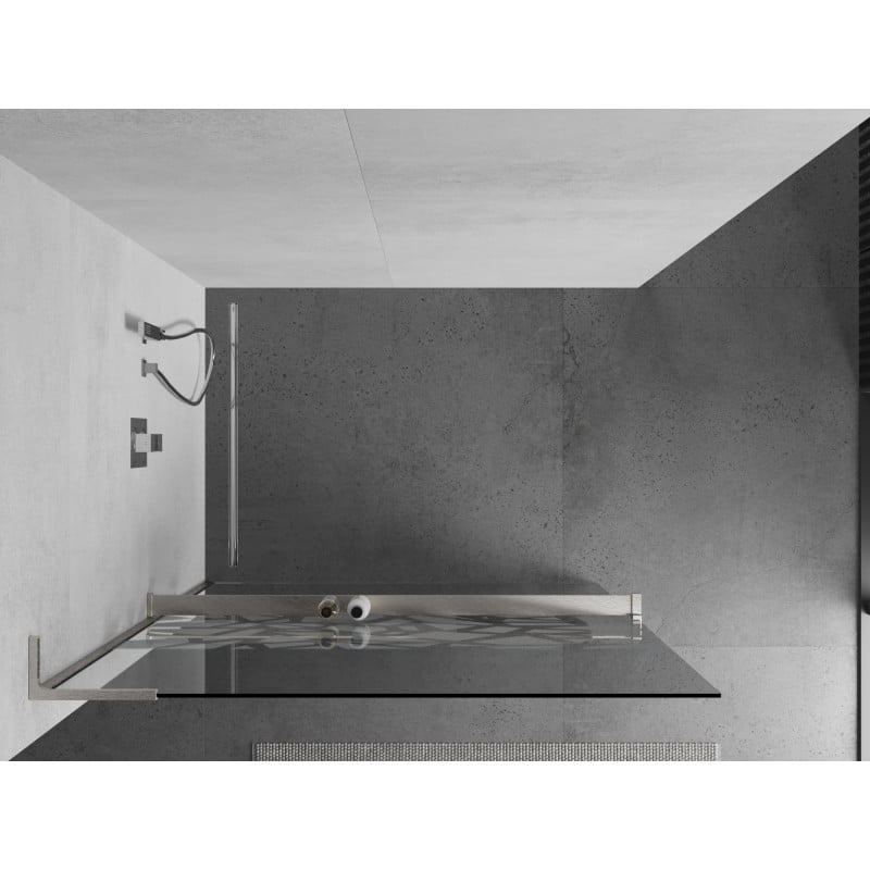 Mexen Kioto+ L ścianka prysznicowa z półką Walk-in 80 x 200 cm, biały wzór, nikiel szczotkowany - 800-080-123-97-85