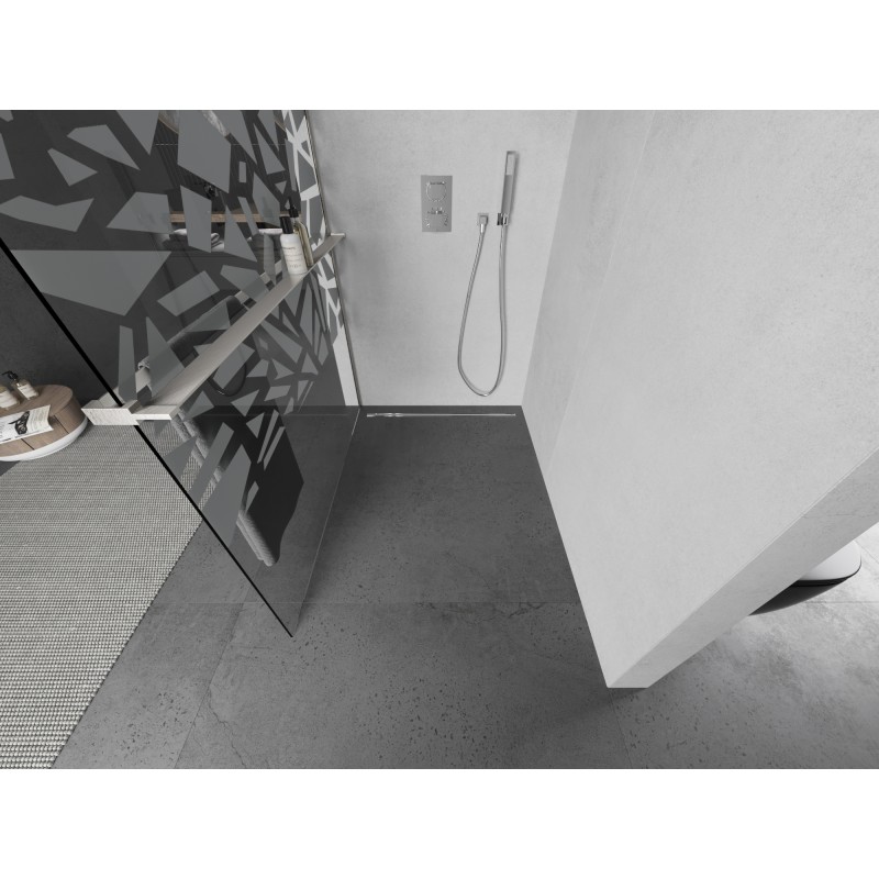 Mexen Kioto+ L ścianka prysznicowa z półką Walk-in 80 x 200 cm, biały wzór, nikiel szczotkowany - 800-080-123-97-85