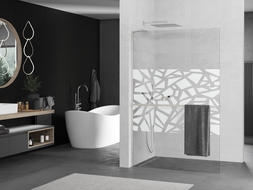 Mexen Kioto+ L ścianka prysznicowa z półką Walk-in 80 x 200 cm, biały wzór, nikiel szczotkowany - 800-080-123-97-85