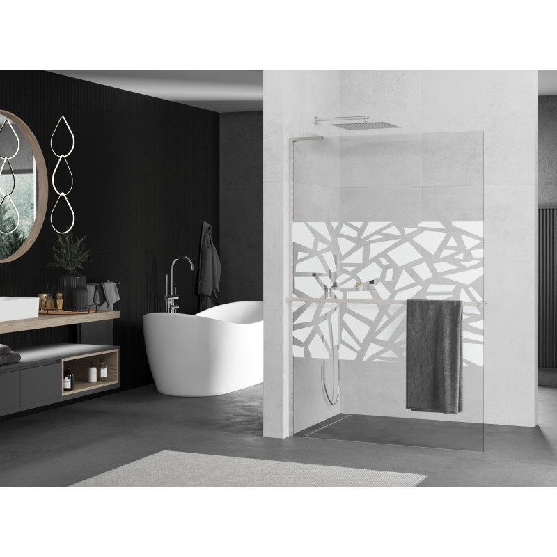Mexen Kioto+ L ścianka prysznicowa z półką Walk-in 90 x 200 cm, biały wzór, nikiel szczotkowany - 800-090-123-97-85