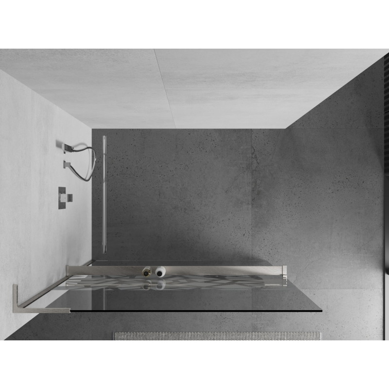 Mexen Kioto+ L ścianka prysznicowa z półką Walk-in 120 x 200 cm, biały wzór, nikiel szczotkowany - 800-120-123-97-85
