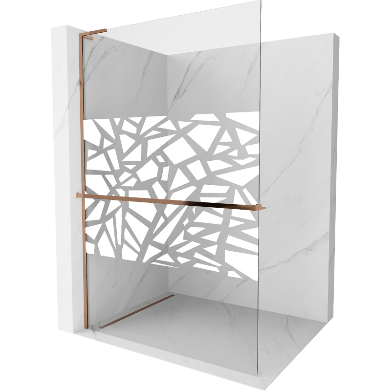 Mexen Kioto+ L ścianka prysznicowa z półką Walk-in 80 x 200 cm, biały wzór, różowe złoto - 800-080-123-60-85