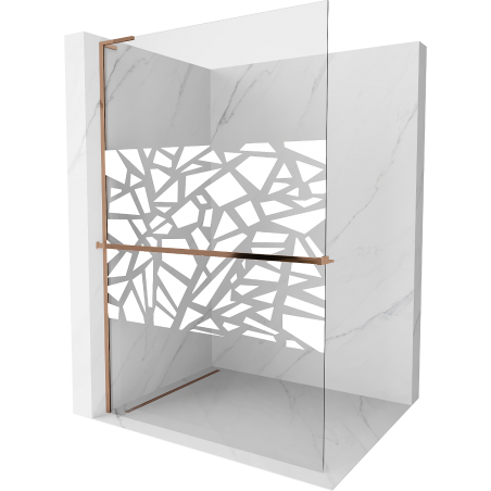Mexen Kioto+ L ścianka prysznicowa z półką Walk-in 80 x 200 cm, biały wzór, różowe złoto - 800-080-123-60-85