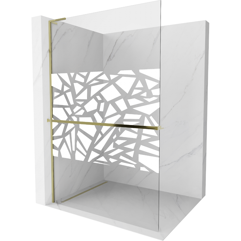 Mexen Kioto+ L ścianka prysznicowa z półką Walk-in 70 x 200 cm, biały wzór, złota - 800-070-123-50-85