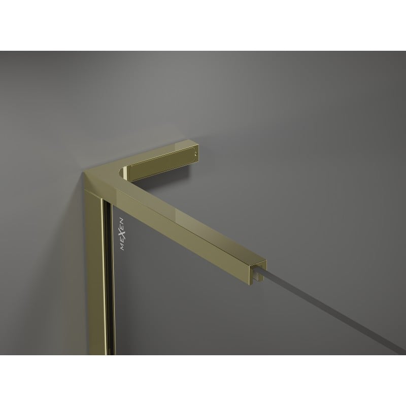 Mexen Kioto+ L ścianka prysznicowa z półką Walk-in 100 x 200 cm, biały wzór, złota - 800-100-123-50-85