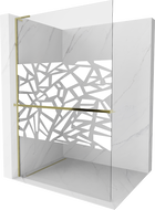 Mexen Kioto+ L ścianka prysznicowa z półką Walk-in 120 x 200 cm, biały wzór, złota - 800-120-123-50-85