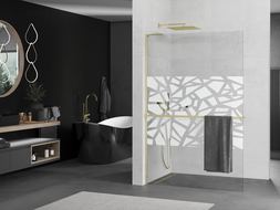 Mexen Kioto+ L ścianka prysznicowa z półką Walk-in 80 x 200 cm, biały wzór, złota szczotkowana - 800-080-123-55-85