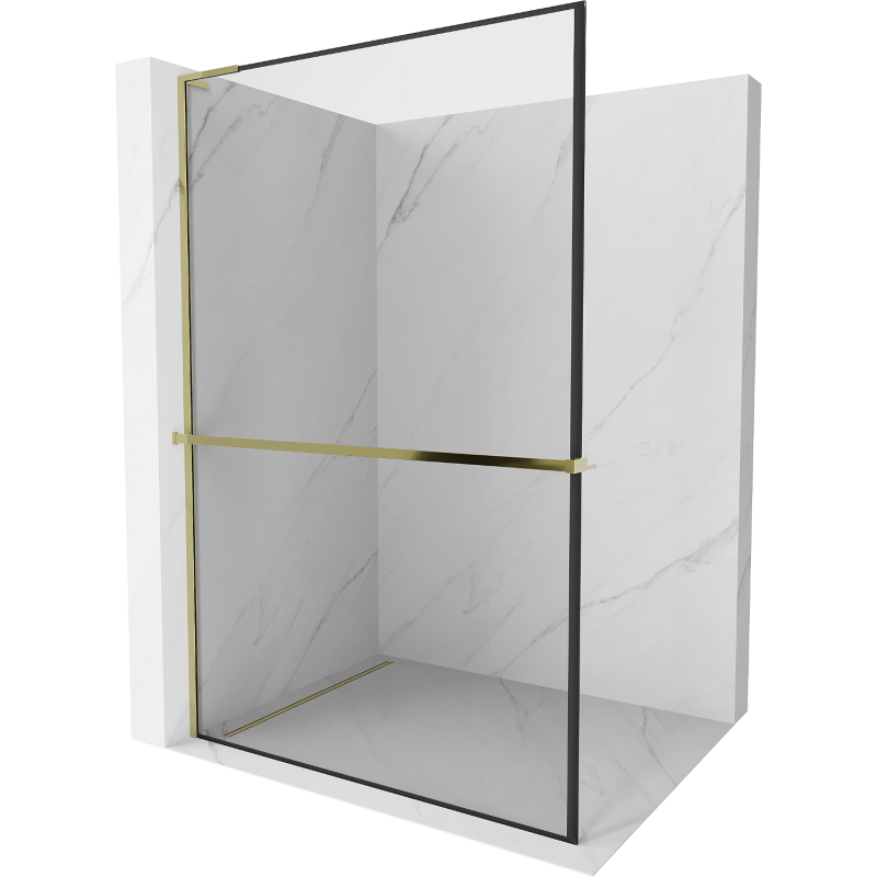 Mexen Kioto+ L ścianka prysznicowa z półką Walk-in 80 x 200 cm, czarna ramka, złota - 800-080-123-50-70