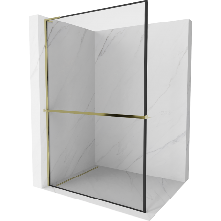 Mexen Kioto+ L ścianka prysznicowa z półką Walk-in 70 x 200 cm, czarna ramka, złota - 800-070-123-50-70