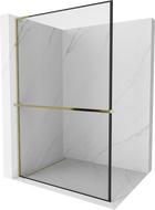 Mexen Kioto+ L ścianka prysznicowa z półką Walk-in 50 x 200 cm, czarna ramka, złota - 800-050-123-50-70