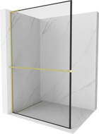 Mexen Kioto+ L ścianka prysznicowa z półką Walk-in 120 x 200 cm, czarna ramka, złota szczotkowana - 800-120-123-55-70