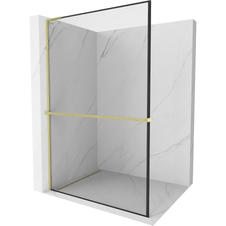 Mexen Kioto+ L ścianka prysznicowa z półką Walk-in 70 x 200 cm, czarna ramka, złota szczotkowana - 800-070-123-55-70