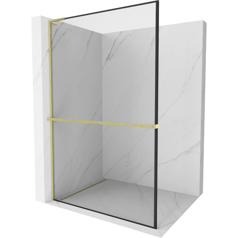 Mexen Kioto+ L ścianka prysznicowa z półką Walk-in 60 x 200 cm, czarna ramka, złota szczotkowana - 800-060-123-55-70