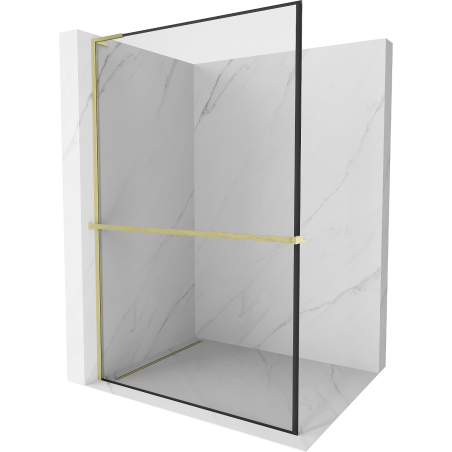 Mexen Kioto+ L ścianka prysznicowa z półką Walk-in 60 x 200 cm, czarna ramka, złota szczotkowana - 800-060-123-55-70