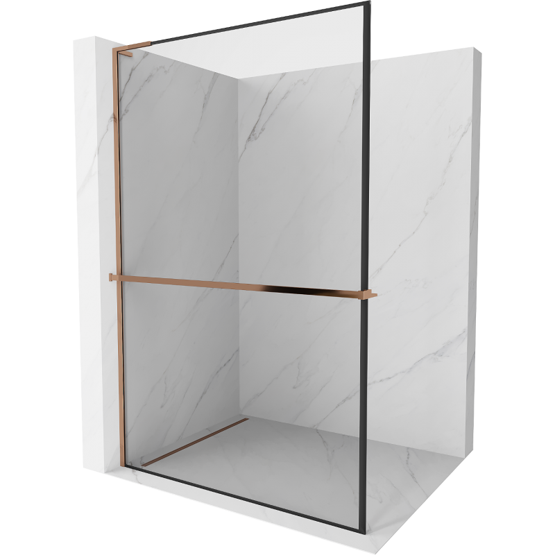 Mexen Kioto+ L ścianka prysznicowa z półką Walk-in 70 x 200 cm, czarna ramka, różowe złoto - 800-070-123-60-70