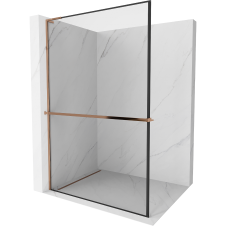 Mexen Kioto+ L ścianka prysznicowa z półką Walk-in 70 x 200 cm, czarna ramka, różowe złoto - 800-070-123-60-70