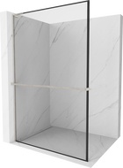 Mexen Kioto+ L ścianka prysznicowa z półką Walk-in 50 x 200 cm, czarna ramka, nikiel szczotkowany - 800-050-123-97-70
