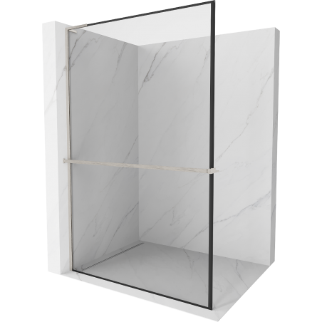 Mexen Kioto+ L ścianka prysznicowa z półką Walk-in 60 x 200 cm, czarna ramka, nikiel szczotkowany - 800-060-123-97-70