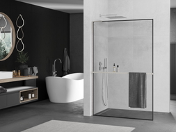 Mexen Kioto+ L ścianka prysznicowa z półką Walk-in 60 x 200 cm, czarna ramka, nikiel szczotkowany - 800-060-123-97-70