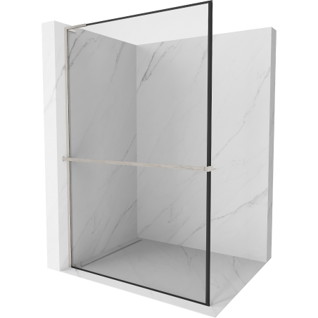 Mexen Kioto+ L ścianka prysznicowa z półką Walk-in 70 x 200 cm, czarna ramka, nikiel szczotkowany - 800-070-123-97-70