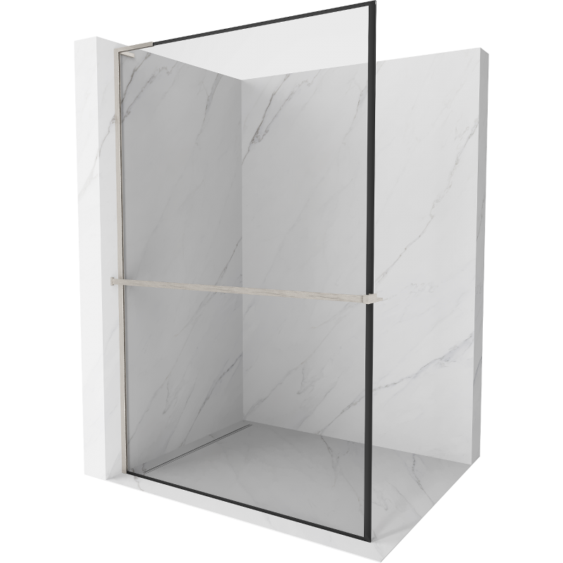 Mexen Kioto+ L ścianka prysznicowa z półką Walk-in 80 x 200 cm, czarna ramka, nikiel szczotkowany - 800-080-123-97-70