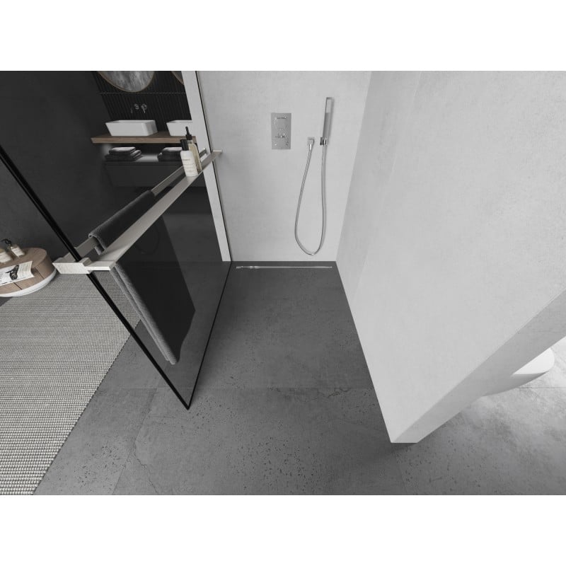 Mexen Kioto+ L ścianka prysznicowa z półką Walk-in 80 x 200 cm, czarna ramka, nikiel szczotkowany - 800-080-123-97-70