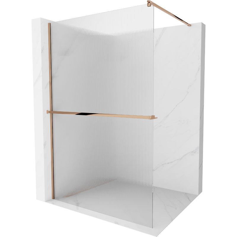 Mexen Kioto+ ścianka prysznicowa z półką Walk-in 90 x 200 cm, prążki, różowe złoto - 800-090-121-60-09