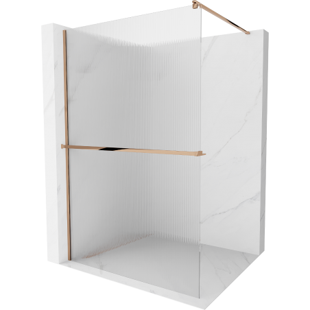 Mexen Kioto+ ścianka prysznicowa z półką Walk-in 90 x 200 cm, prążki, różowe złoto - 800-090-121-60-09
